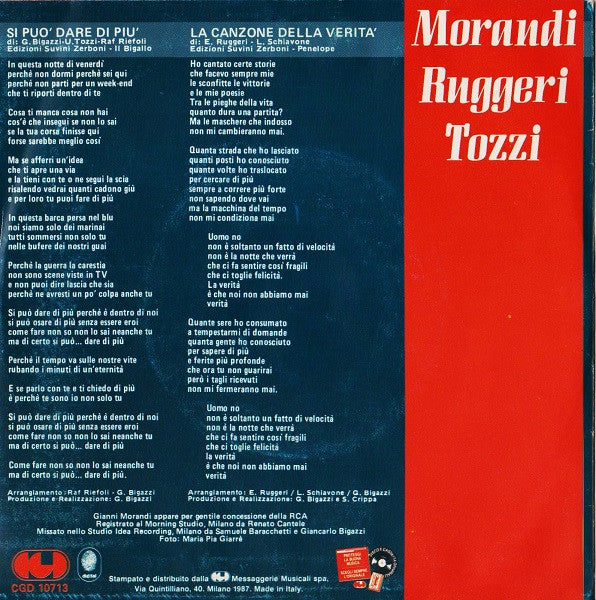 Gianni Morandi, Enrico Ruggeri, Umberto Tozzi – Si Può Dare Di Più (7", Italy - 1987)