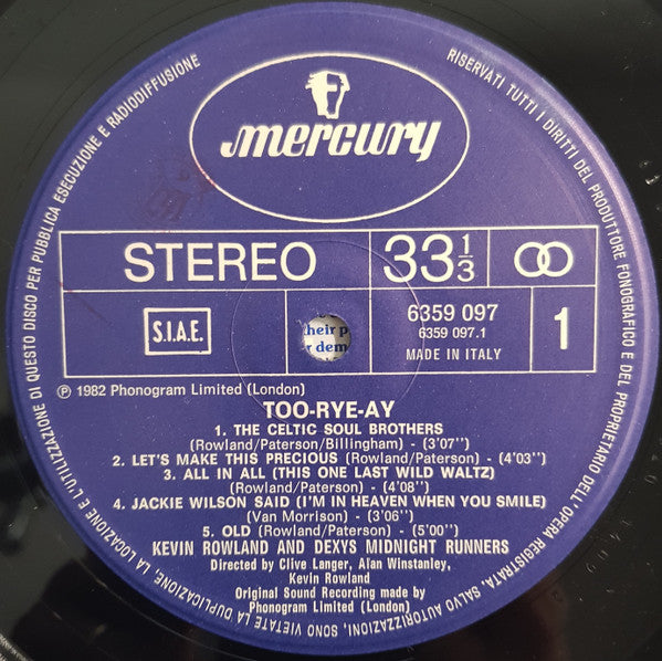 Kevin Rowland, Dexys Midnight Runners – Too-Rye-Ay (LP, Album, Italy - 1982)