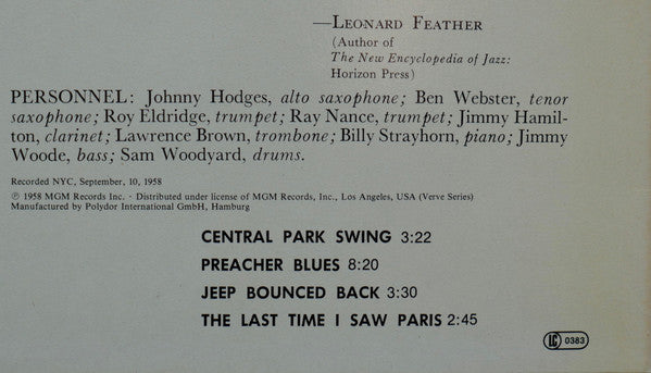 Johnny Hodges And His Orchestra – Not So Dukish 	 	 (LP, Germany)
