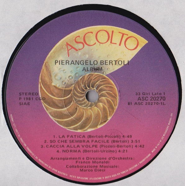 Pierangelo Bertoli – Album (LP, Album, Italy - 1981)