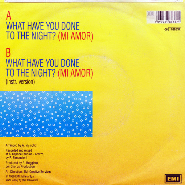 Betty Villani – What Have You Done To The Night? (Mi Amor) (7", Italy - 1989)