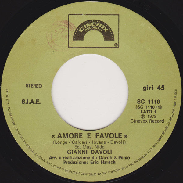 Gianni Davoli – Amore E Favole / Ragazzina (Coi Capelli Sopra Il Viso) (7", Italy - 1978)