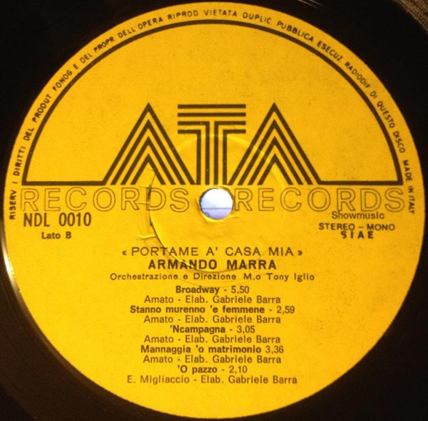 Armando Marra – Portame A' Casa Mia (LP, Album, Italy)