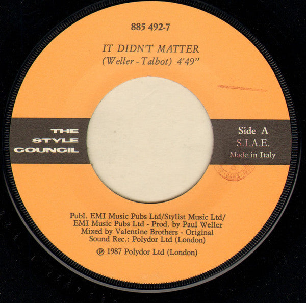 The Style Council – It Didn't Matter / All Year Round (7", Italy - 1987)