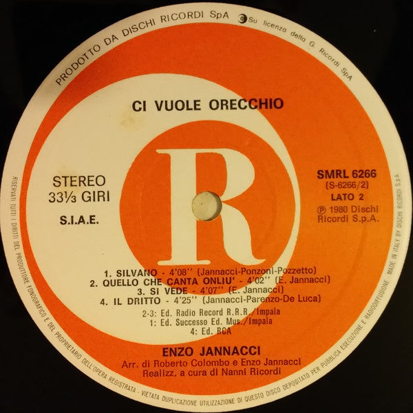 Enzo Jannacci – Ci Vuole Orecchio (LP, Album, Italy - 1980)