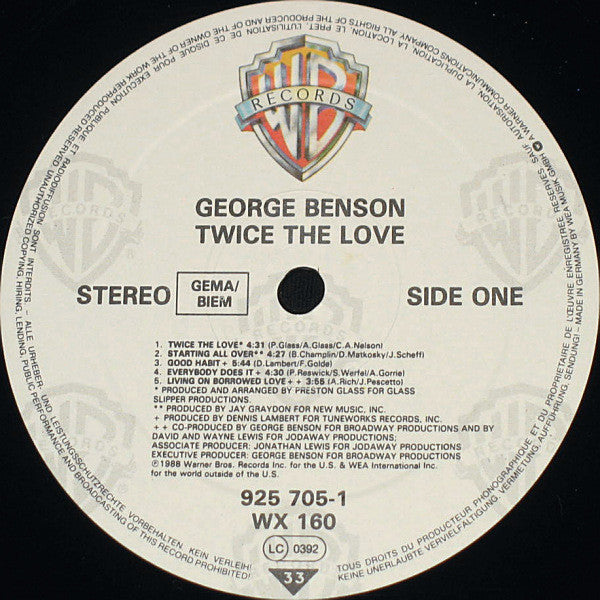 George Benson – Twice The Love (LP, Album, Europe - 1988)