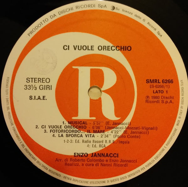 Enzo Jannacci – Ci Vuole Orecchio (LP, Album, Italy - 1980)