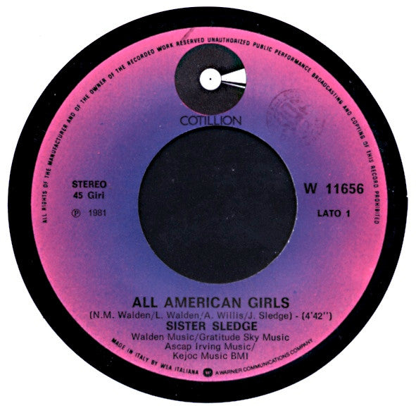 Sister Sledge – All American Girls (7", Italy - 1981)