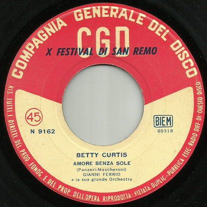 Betty Curtis – Amore Senza Sole / Colpevole (7", Italy - 1960)