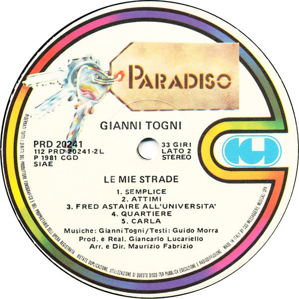 Gianni Togni – Le Mie Strade (LP, Album, Italy - 1981)
