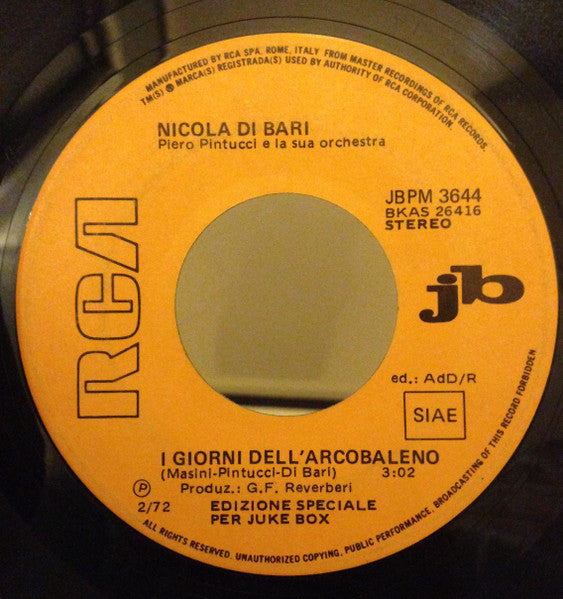 Rita Pavone, Nicola Di Bari – Amici Mai / I Giorni Dell'Arcobaleno (7", Italy - 1972)