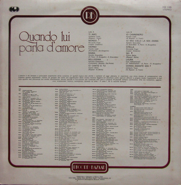 Various – Quando Lui Parla D'Amore (LP, Compilation, Italy - 1978)