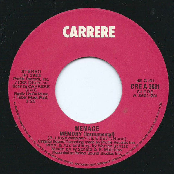 Menage (2) – Memory (7", Italy - 1983)