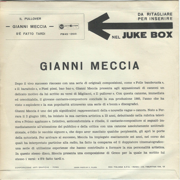 Gianni Meccia – Il Pullover  (7", Italy - 1961)