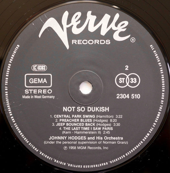 Johnny Hodges And His Orchestra – Not So Dukish 	 	 (LP, Germany)