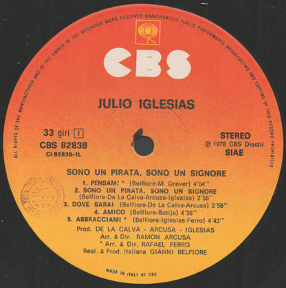 Julio Iglesias – Sono Un Pirata, Sono Un Signore (LP, Album, Italy - 1978)