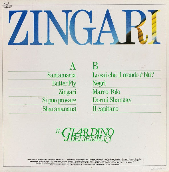Il Giardino Dei Semplici – Zingari (LP, Album, Italy - 1989)