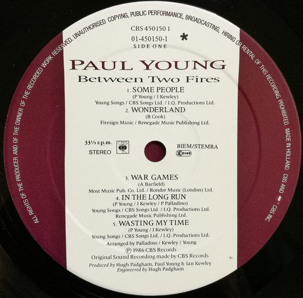 Paul Young – Between Two Fires (LP, Album, Europe - 1986)