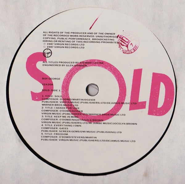 Boy George – Sold (LP, Album, Italy - 1987)