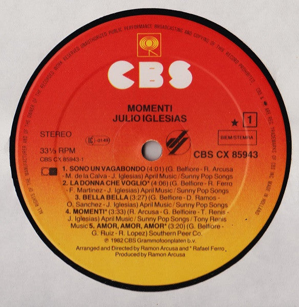 Julio Iglesias – Momenti (LP, Album, Europe - 1982)