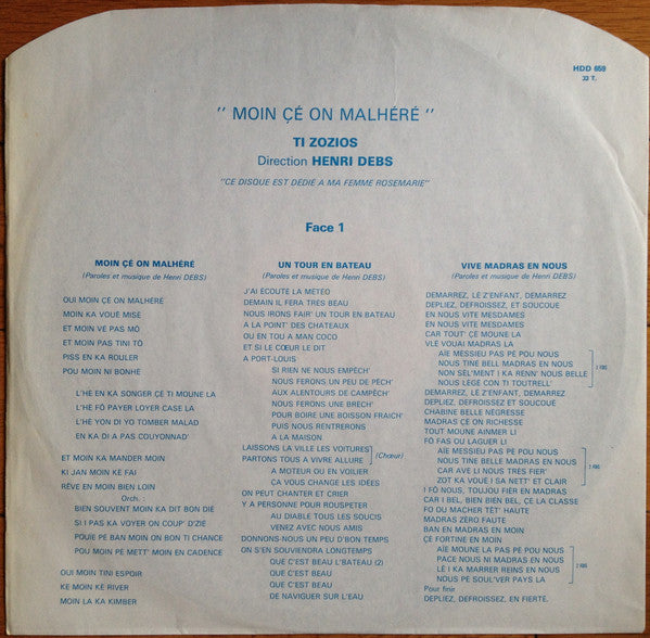Ti Zozios, Henri Debs – Moin Çé On Malhéré (LP, Album, France - 1979)