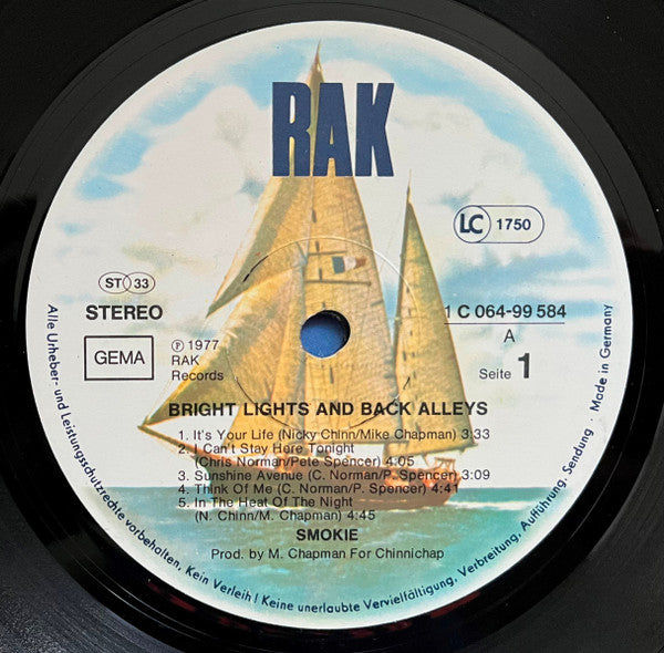 Smokie – Bright Lights & Back Alleys (LP, Album, Germany - 1977)