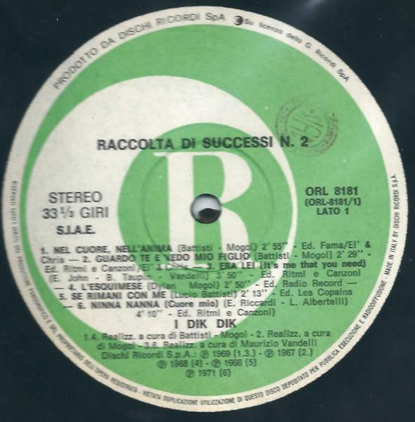 I Dik Dik – Raccolta Di Successi N. 2 (LP, Compilation, Italy)