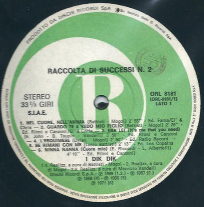 I Dik Dik – Raccolta Di Successi N. 2 (LP, Compilation, Italy)