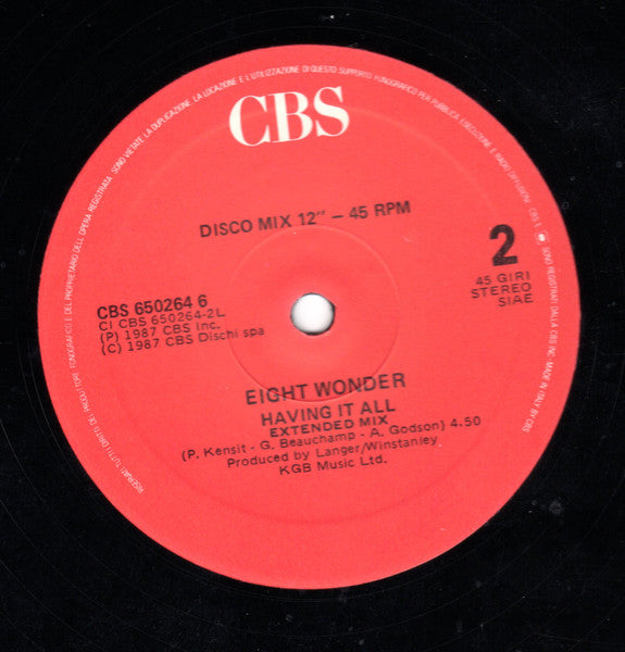Eighth Wonder – Will You Remember (12", Italy - 1987)