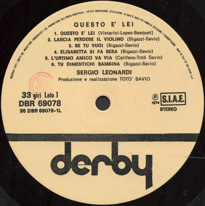 Sergio Leonardi – Questo È Lei (LP, Album, Italy - 1974)