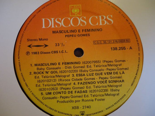 Pepeu Gomes – Masculino E Feminino (LP, Album, Brazil - 1983)