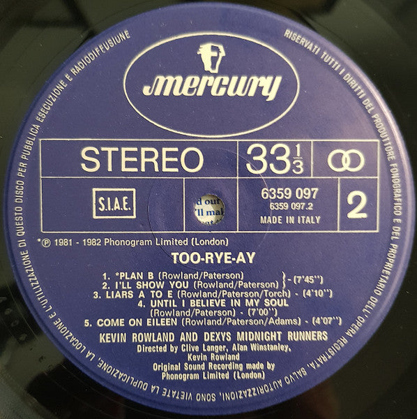 Kevin Rowland, Dexys Midnight Runners – Too-Rye-Ay (LP, Album, Italy - 1982)