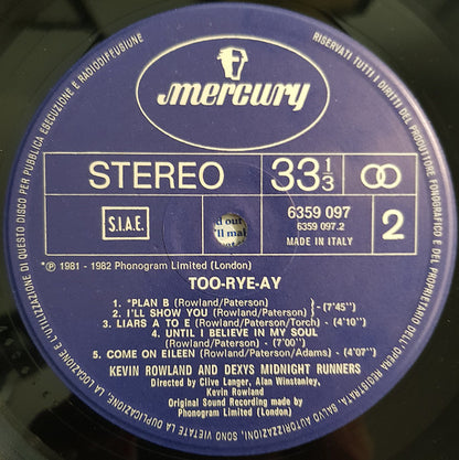Kevin Rowland, Dexys Midnight Runners – Too-Rye-Ay (LP, Album, Italy - 1982)