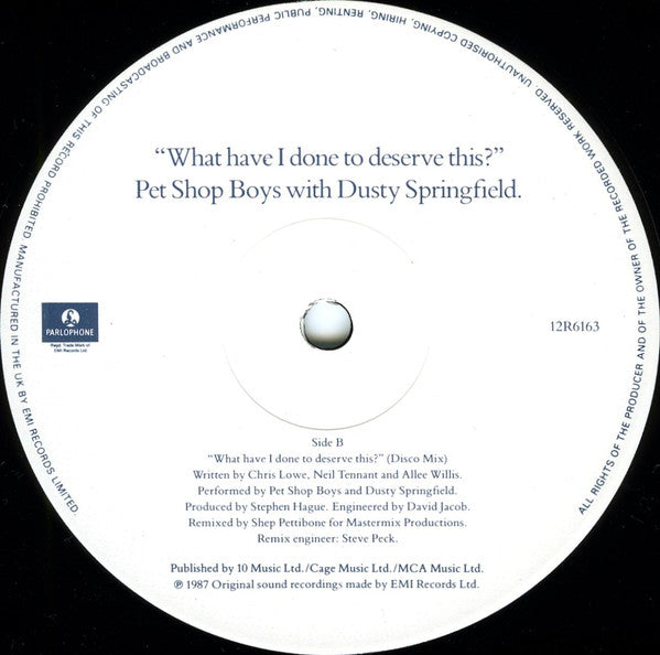 Pet Shop Boys, Dusty Springfield – What Have I Done To Deserve This? (12", UK - 1987)