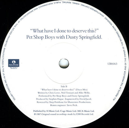 Pet Shop Boys, Dusty Springfield – What Have I Done To Deserve This? (12", UK - 1987)