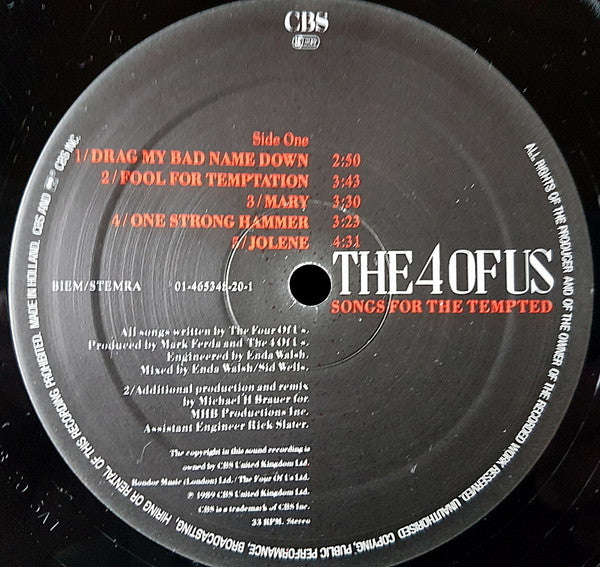 The 4 Of Us – Songs For The Tempted (LP, Album, Europe - 1989)