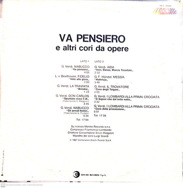 Giuseppe Verdi, Ludwig van Beethoven, Georg Friedrich Händel – VA PENSIERO e altri cori da opere (LP, Album, Compilation, Italy - 1987)