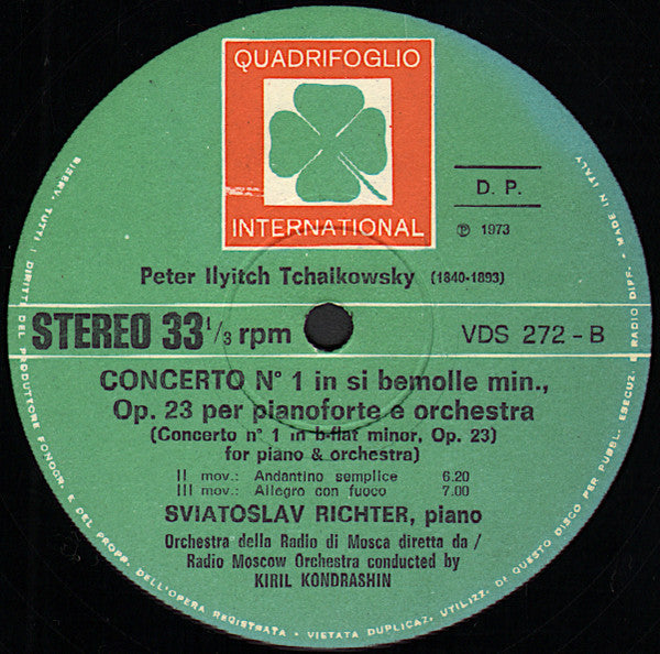 Pyotr Ilyich Tchaikovsky, Sviatoslav Richter, Большой Симфонический Оркестр Всесоюзного Радио, Kiril Kondrashin – Concerto N.1 For Piano & Orchestra In Si Bemolle Minore = In B-Flat Minor, Op. 23 (LP, Italy - 1973)
