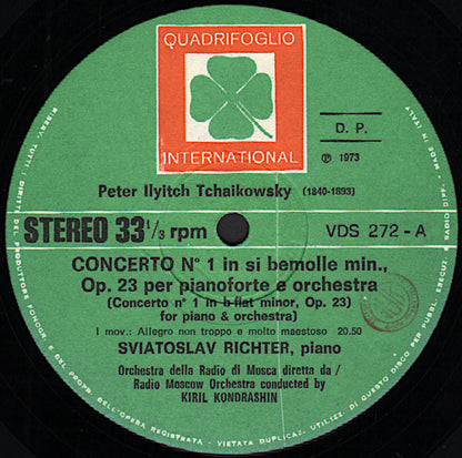 Pyotr Ilyich Tchaikovsky, Sviatoslav Richter, Большой Симфонический Оркестр Всесоюзного Радио, Kiril Kondrashin – Concerto N.1 For Piano & Orchestra In Si Bemolle Minore = In B-Flat Minor, Op. 23 (LP, Italy - 1973)