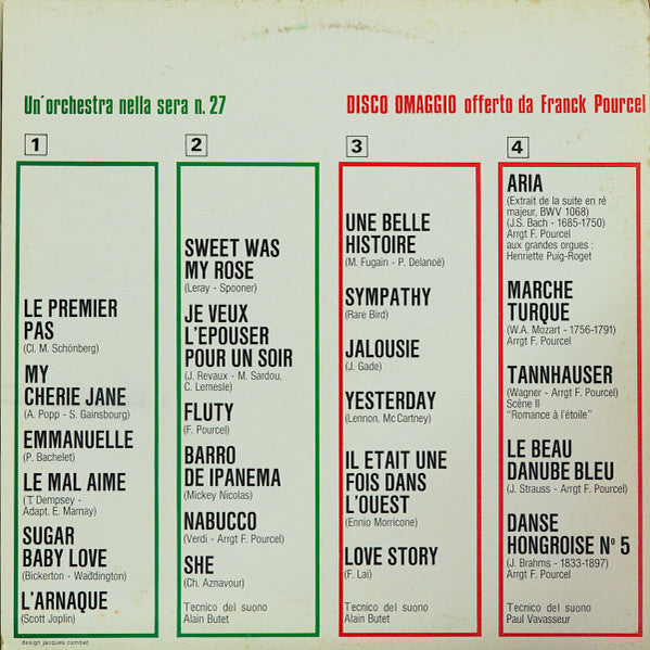 Franck Pourcel et Son Grand Orchestre – Un'Orchestra Nella Sera N. 27 (LP, Album, Italy - 1976)