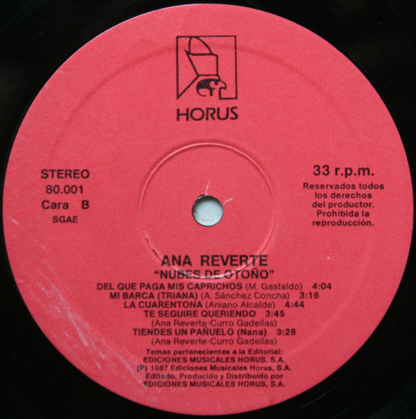 Ana Reverte – Nubes De Otoño (LP, Album, Spain - 1987)