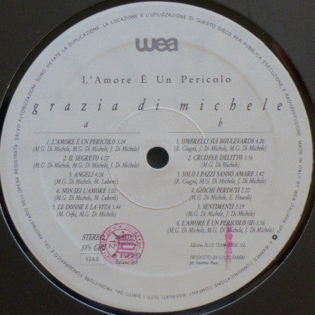 Grazia Di Michele – L'Amore È Un Pericolo (LP, Album, Italy - 1988)