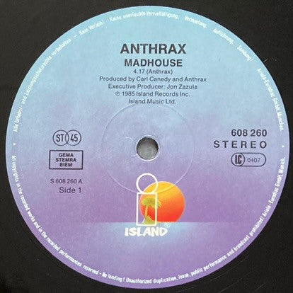 Anthrax – Madhouse (12", Europe - 1986)