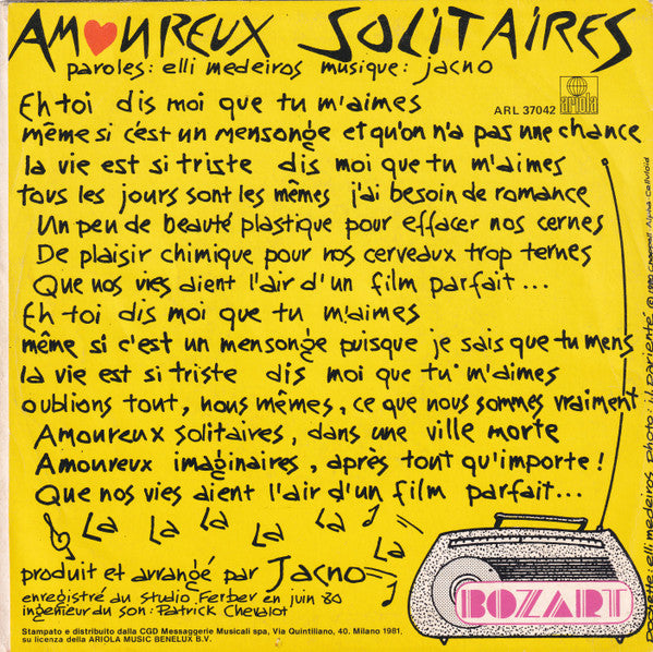 Lio – Amoureux Solitaires (7", Italy - 1981)