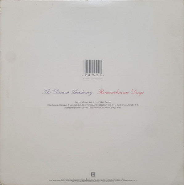 The Dream Academy – Remembrance Days (LP, Album, US - 1987)