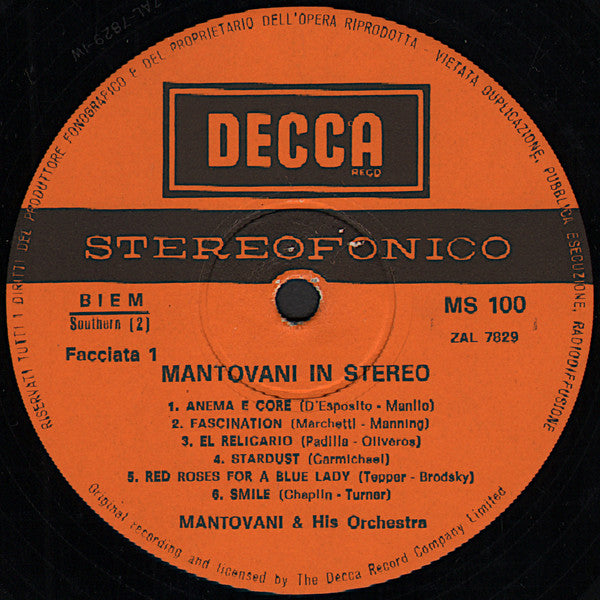 Mantovani And His Orchestra – Mantovani In Stereo (LP, Compilation, Italy - 1969)
