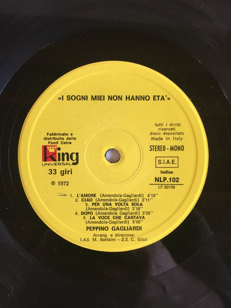 Peppino Gagliardi – I Sogni Miei Non Hanno Età (LP, Album, Italy - 1972)