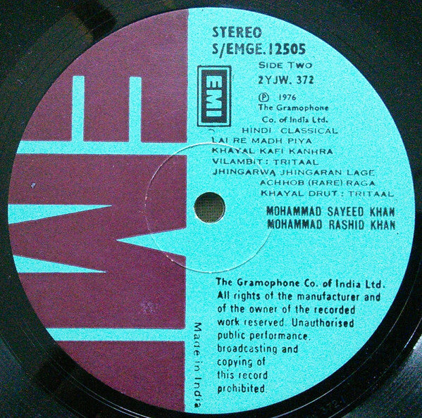 Khan Bandhu, Mohammad Sayeed Khan, Ustad Mohammad Rashid Khan – Khan Bandhu Offer Their First Disc… (Classical Vocal) (LP, India - 1976)