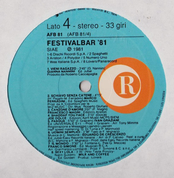 Various – Festivalbar 81 (LP, Compilation, Italy - 1981)