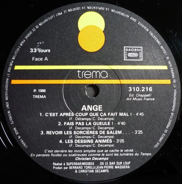 Ange (4) – Egna (LP, Album, France - 1986)